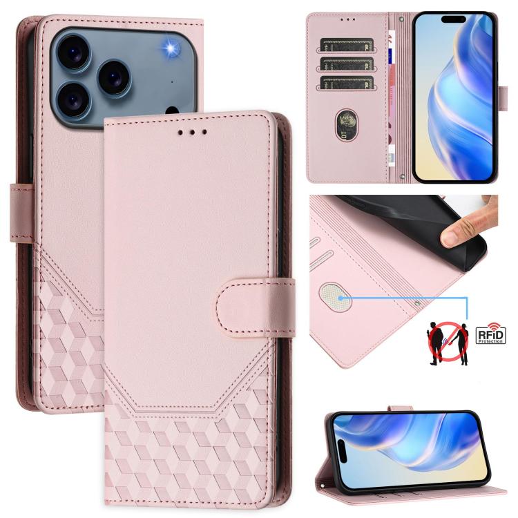ハニカム型エンボス加工RFIDレザースマホケース、iPhone 17e / 16e用、iPhone 17 Pro Max用、iPhone 17 Pro用、iPhone 17用、iPhone Air用、iPhone 16 Pro Max用、iPhone 16 Pro用、iPhone 16 Plus用