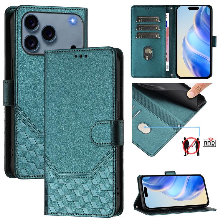 ハニカム型エンボス加工RFIDレザースマホケース、iPhone 17e / 16e用、iPhone 17 Pro Max用、iPhone 17 Pro用、iPhone 17用、iPhone Air用、iPhone 16 Pro Max用、iPhone 16 Pro用、iPhone 16 Plus用