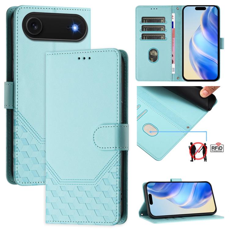 ハニカム型エンボス加工RFIDレザースマホケース、iPhone 17e / 16e用、iPhone 17 Pro Max用、iPhone 17 Pro用、iPhone 17用、iPhone Air用、iPhone 16 Pro Max用、iPhone 16 Pro用、iPhone 16 Plus用