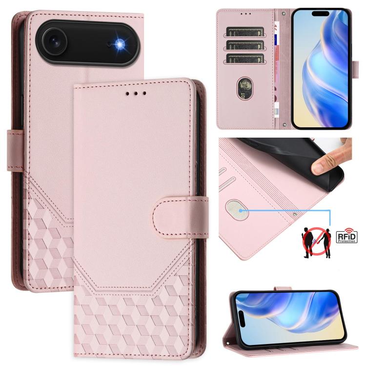 ハニカム型エンボス加工RFIDレザースマホケース、iPhone 17e / 16e用、iPhone 17 Pro Max用、iPhone 17 Pro用、iPhone 17用、iPhone Air用、iPhone 16 Pro Max用、iPhone 16 Pro用、iPhone 16 Plus用