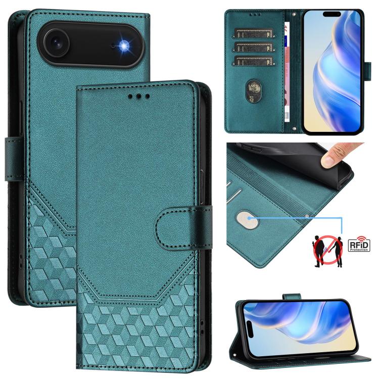 ハニカム型エンボス加工RFIDレザースマホケース、iPhone 17e / 16e用、iPhone 17 Pro Max用、iPhone 17 Pro用、iPhone 17用、iPhone Air用、iPhone 16 Pro Max用、iPhone 16 Pro用、iPhone 16 Plus用