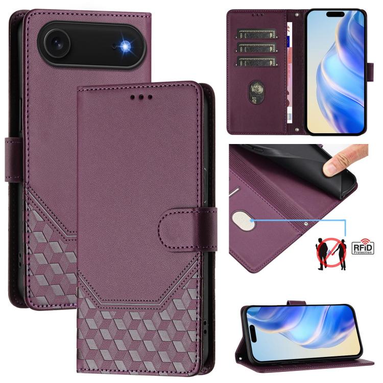 ハニカム型エンボス加工RFIDレザースマホケース、iPhone 17e / 16e用、iPhone 17 Pro Max用、iPhone 17 Pro用、iPhone 17用、iPhone Air用、iPhone 16 Pro Max用、iPhone 16 Pro用、iPhone 16 Plus用