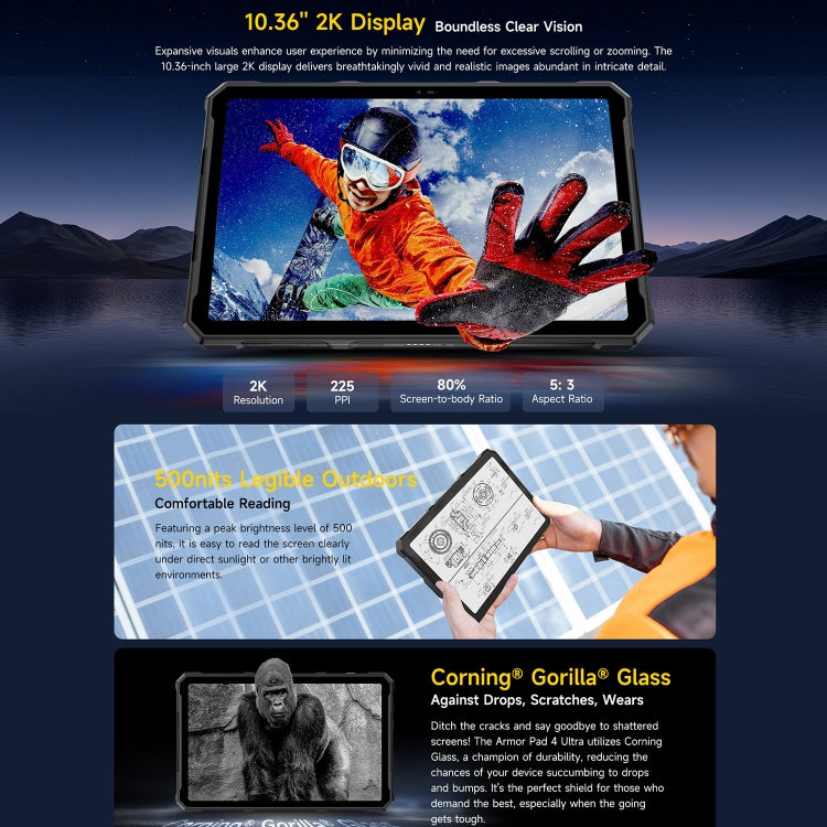 Ulefone Armor Pad 4 Ultra 頑丈タブレットPC、10.36インチ Android 14 MediaTek Dimensity 6300 オクタコア 5Gネットワーク、EUプラグ、Armor Pad 4 Ultra