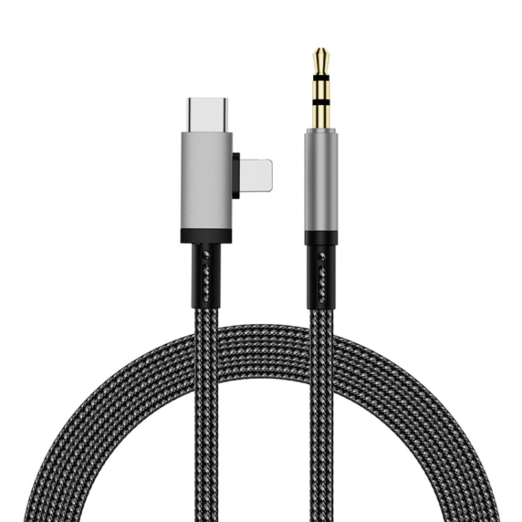 2in1 8ピン、USB-C / Type-Cから3.5mmカーAUXオーディオアダプターケーブル、Type-C、8ピンから3.5mm、長さ：1m