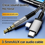 2in1 8ピン、USB-C / Type-Cから3.5mmカーAUXオーディオアダプターケーブル、Type-C、8ピンから3.5mm、長さ：1m