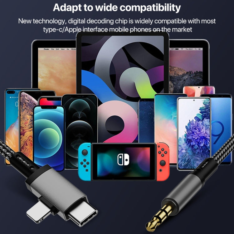 2in1 8ピン、USB-C / Type-Cから3.5mmカーAUXオーディオアダプターケーブル、Type-C、8ピンから3.5mm、長さ：1m