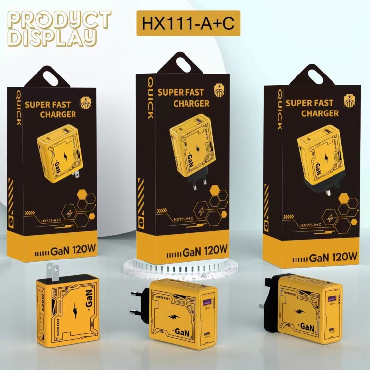 HX111 120W USB、Type-C GaN 超高速充電器、USプラグ、EUプラグ、UKプラグ