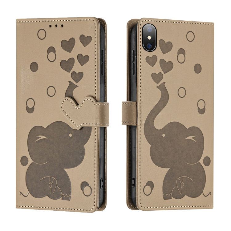 カートゥーン象エンボスレザースマホケース、iPhone XR用、iPhone XS Max用、iPhone 8 Plus / 7 Plus用