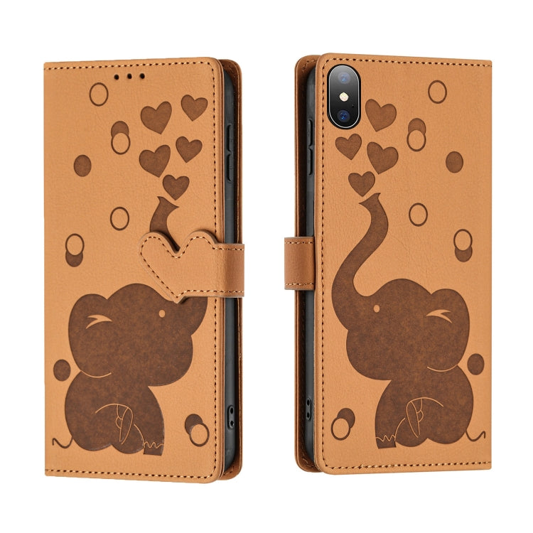カートゥーン象エンボスレザースマホケース、iPhone XR用、iPhone XS Max用、iPhone 8 Plus / 7 Plus用