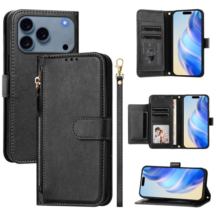 マルチカードスロットジッパー財布レザースマホケース、iPhone 17e / 16e用、iPhone 17 Pro Max用、iPhone 17 Pro用、iPhone 17用、iPhone Air用、iPhone 16 Pro Max用、iPhone 16 Pro用、iPhone 16 Plus用