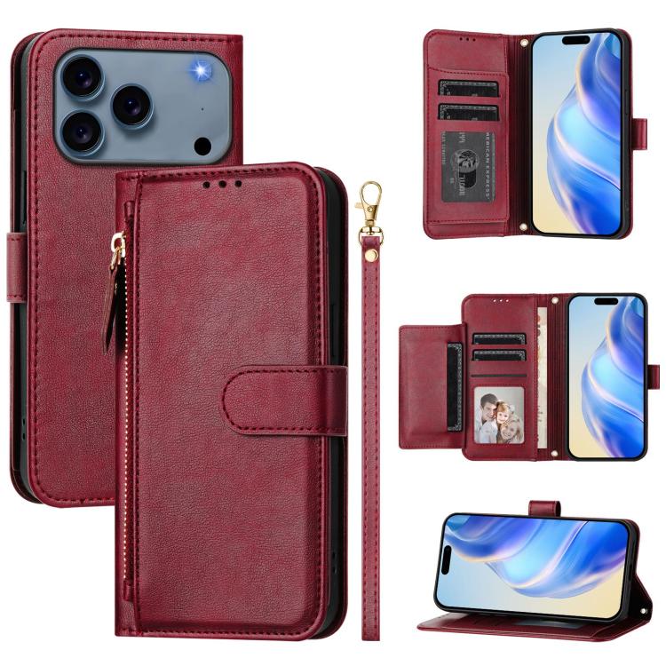 マルチカードスロットジッパー財布レザースマホケース、iPhone 17e / 16e用、iPhone 17 Pro Max用、iPhone 17 Pro用、iPhone 17用、iPhone Air用、iPhone 16 Pro Max用、iPhone 16 Pro用、iPhone 16 Plus用