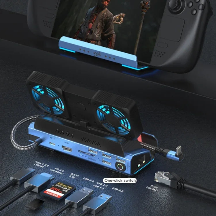 YCE-V279A 9-in-1 USB-Cゲーミングドックステーション 着脱式ファン付き、9-in-1