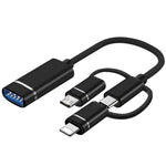 3-in-1 USB メスから Micro USB、Type-C、8ピン オス OTGアダプター