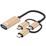 3-in-1 USB メスから Micro USB、Type-C、8ピン オス OTGアダプター