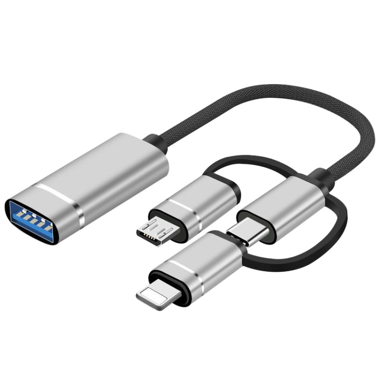 3-in-1 USB メスから Micro USB、Type-C、8ピン オス OTGアダプター