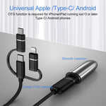 3-in-1 USB メスから Micro USB、Type-C、8ピン オス OTGアダプター