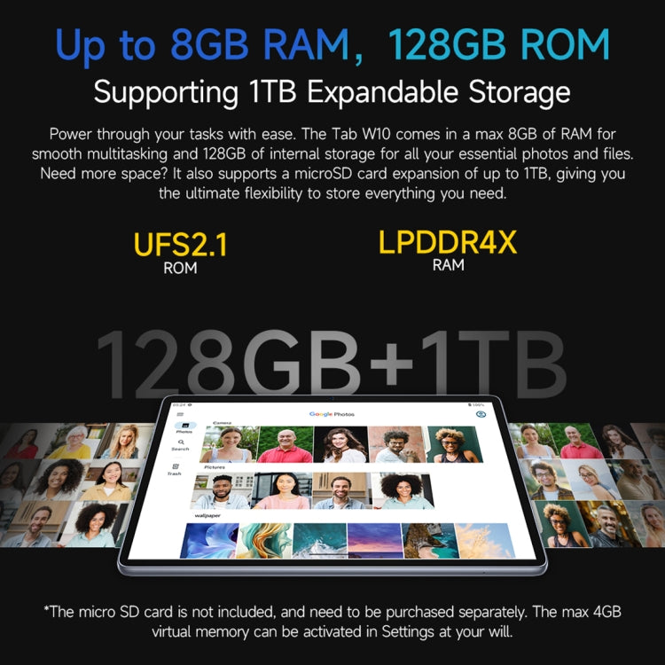 Ulefone Tab W10 WiFi タブレットPC、10.1インチ Android 14 Unisoc T606 オクタコア、EUプラグ、Tab W10