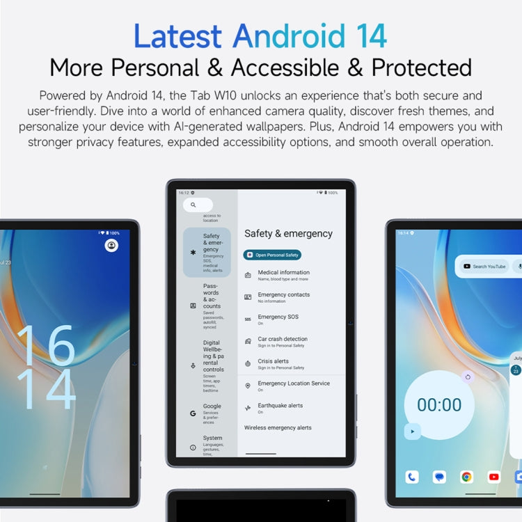 Ulefone Tab W10 WiFi タブレットPC、10.1インチ Android 14 Unisoc T606 オクタコア、EUプラグ、Tab W10