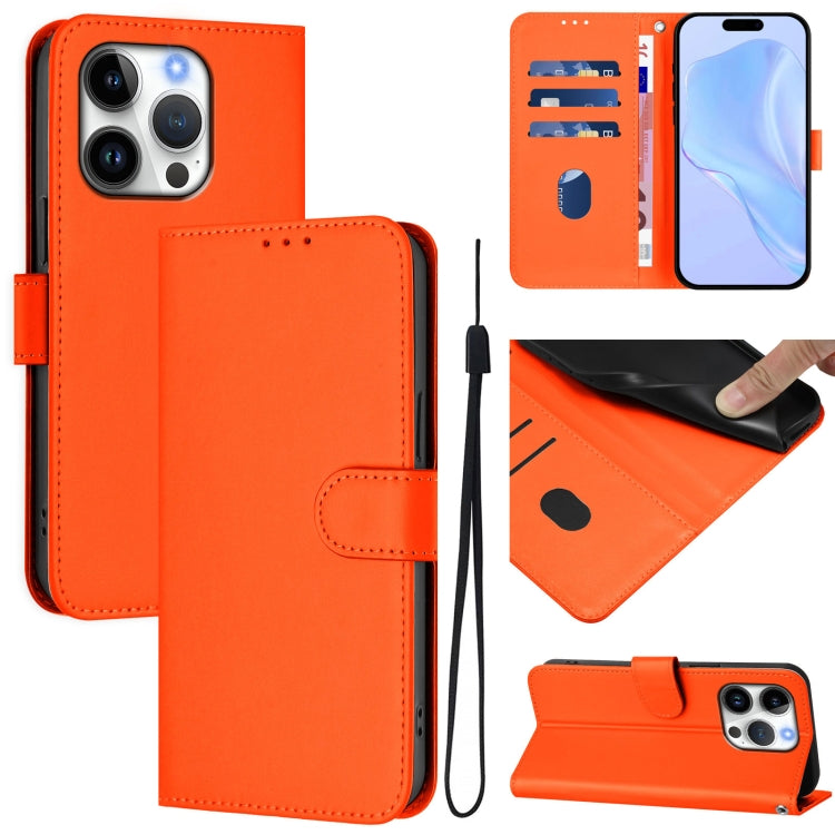 Skin Feel Solid Color Leather Phone Case with Lanyard, For iPhone 16 Pro, For iPhone 16 Plus