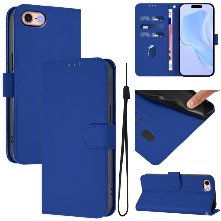 Skin Feel Solid Color Leather Phone Case with Lanyard, For iPhone 14 Pro Max, For iPhone SE 2022 / 2020