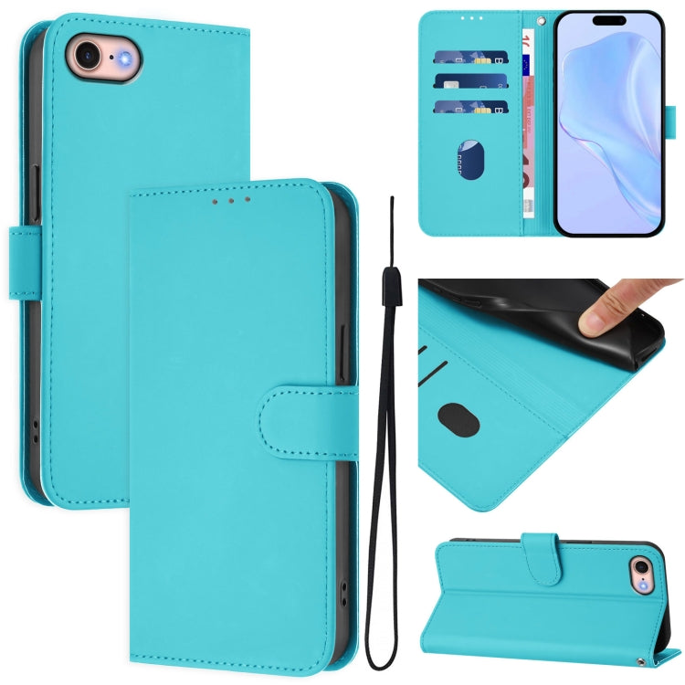 Skin Feel Solid Color Leather Phone Case with Lanyard, For iPhone 14 Pro Max, For iPhone SE 2022 / 2020