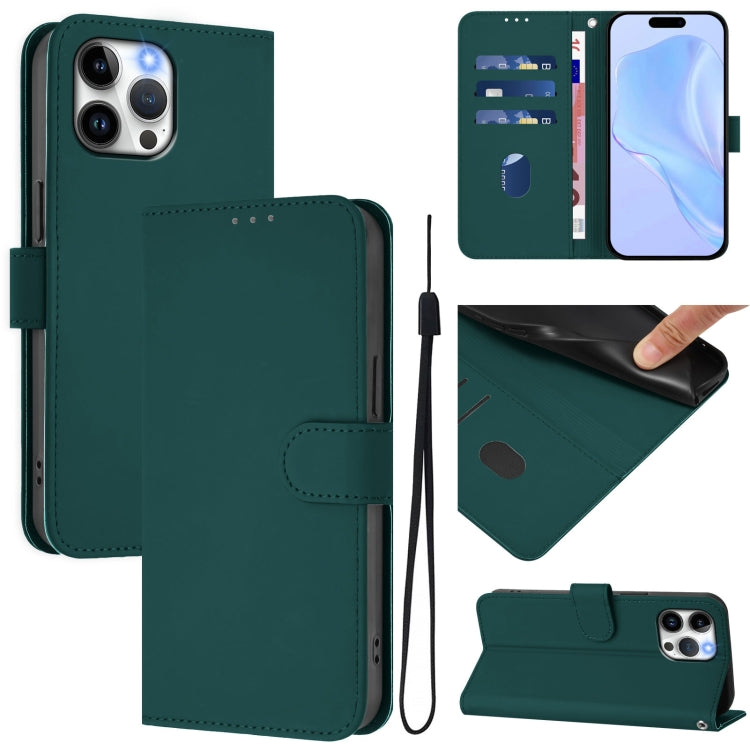 Skin Feel Solid Color Leather Phone Case with Lanyard, For iPhone 13 Pro Max, For iPhone 13 Pro