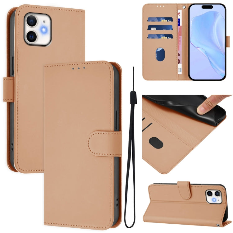 Skin Feel Solid Color Leather Phone Case with Lanyard, For iPhone 13 mini, For iPhone 12 / 12 Pro