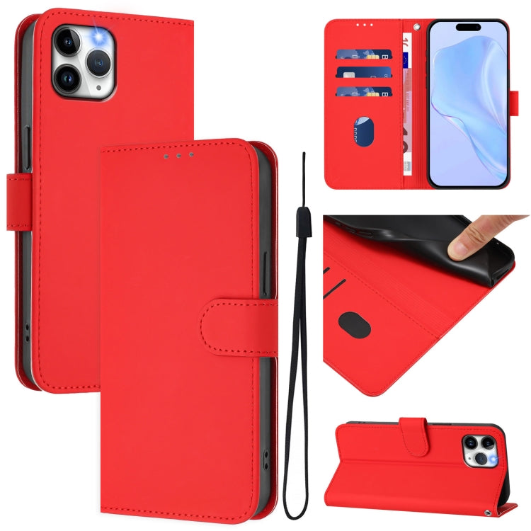 Skin Feel Solid Color Leather Phone Case with Lanyard, For iPhone 11 Pro, For iPhone XS / X