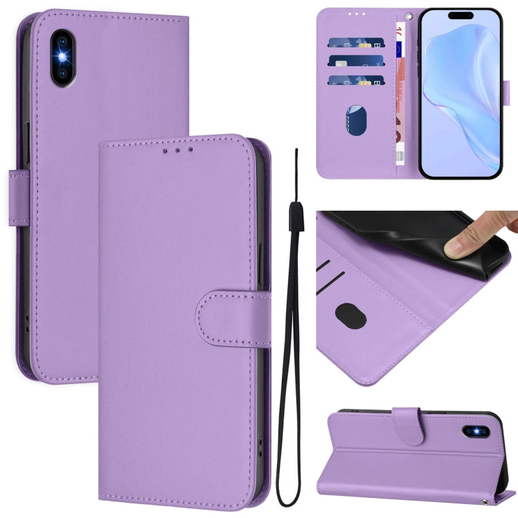 Skin Feel Solid Color Leather Phone Case with Lanyard, For iPhone XR, For iPhone XS Max