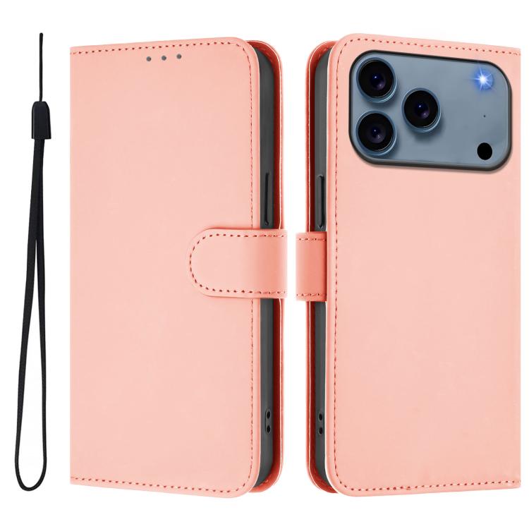 スキンフィール無地レザースマホケースストラップ付き、iPhone 17e / 16e用、iPhone 17 Pro Max用