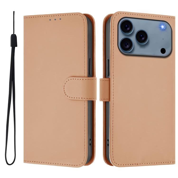 スキンフィール無地レザースマホケースストラップ付き、iPhone 17e / 16e用、iPhone 17 Pro Max用