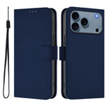 スキンフィール無地レザースマホケースストラップ付き、iPhone 17e / 16e用、iPhone 17 Pro Max用