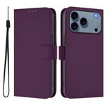 スキンフィール無地レザースマホケースストラップ付き、iPhone 17e / 16e用、iPhone 17 Pro Max用