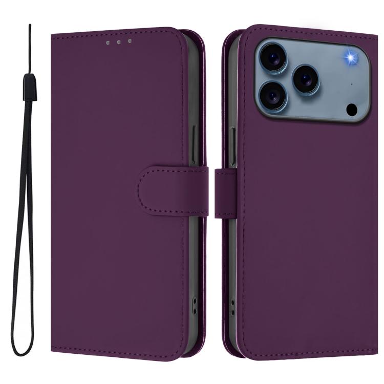 スキンフィール無地レザースマホケースストラップ付き、iPhone 17e / 16e用、iPhone 17 Pro Max用