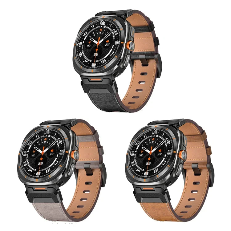 メカスタイルレザー時計バンド、Samsung Galaxy Watch Ultra 47mm / Ultra 2025用