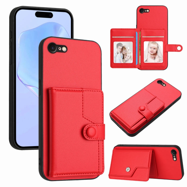ボタンカードバッグRFID防盗スマホケース、iPhone SE 2022 / 2020用、iPhone 13 Pro Max用、iPhone 13 Pro用、iPhone 13用、iPhone 13 mini用、iPhone 12用、iPhone 12 Pro Max用、iPhone 12 Pro用