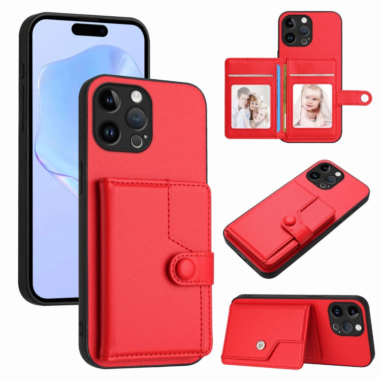 ボタンカードバッグRFID防盗スマホケース、iPhone SE 2022 / 2020用、iPhone 13 Pro Max用、iPhone 13 Pro用、iPhone 13用、iPhone 13 mini用、iPhone 12用、iPhone 12 Pro Max用、iPhone 12 Pro用