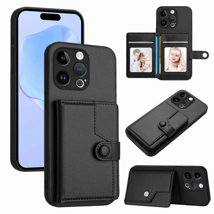ボタンカードバッグRFID防盗スマホケース、iPhone SE 2022 / 2020用、iPhone 13 Pro Max用、iPhone 13 Pro用、iPhone 13用、iPhone 13 mini用、iPhone 12用、iPhone 12 Pro Max用、iPhone 12 Pro用