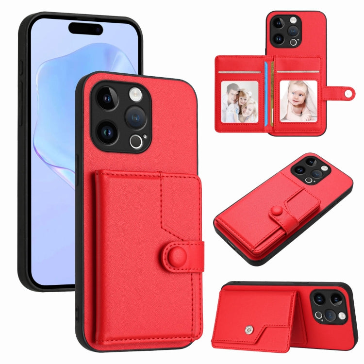 ボタンカードバッグRFID防盗スマホケース、iPhone SE 2022 / 2020用、iPhone 13 Pro Max用、iPhone 13 Pro用、iPhone 13用、iPhone 13 mini用、iPhone 12用、iPhone 12 Pro Max用、iPhone 12 Pro用