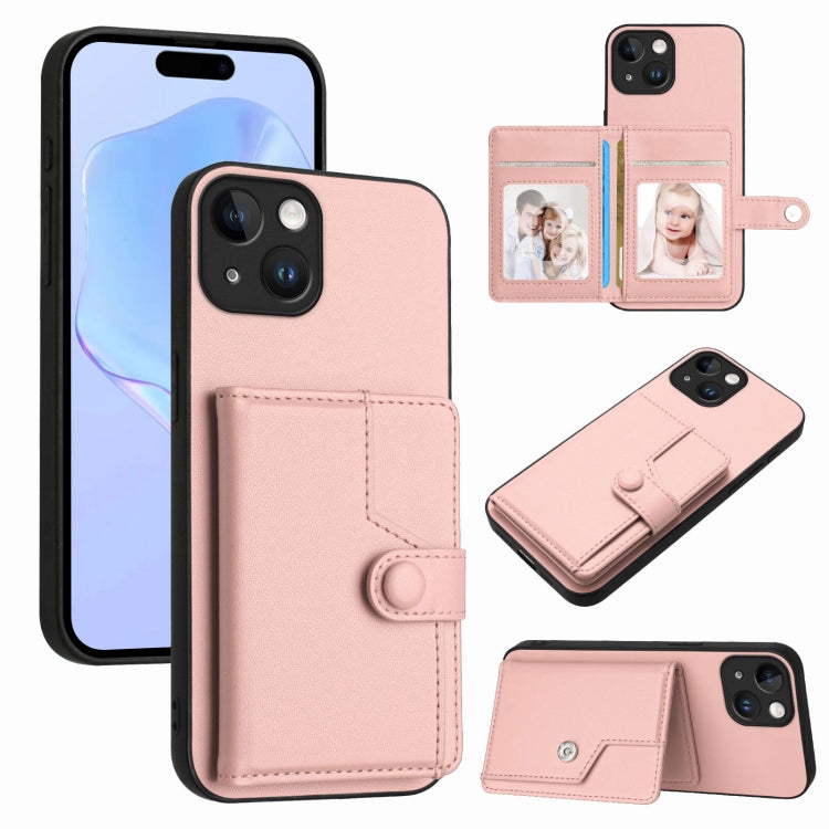 ボタンカードバッグRFID防盗スマホケース、iPhone SE 2022 / 2020用、iPhone 13 Pro Max用、iPhone 13 Pro用、iPhone 13用、iPhone 13 mini用、iPhone 12用、iPhone 12 Pro Max用、iPhone 12 Pro用