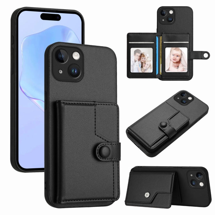 ボタンカードバッグRFID防盗スマホケース、iPhone SE 2022 / 2020用、iPhone 13 Pro Max用、iPhone 13 Pro用、iPhone 13用、iPhone 13 mini用、iPhone 12用、iPhone 12 Pro Max用、iPhone 12 Pro用