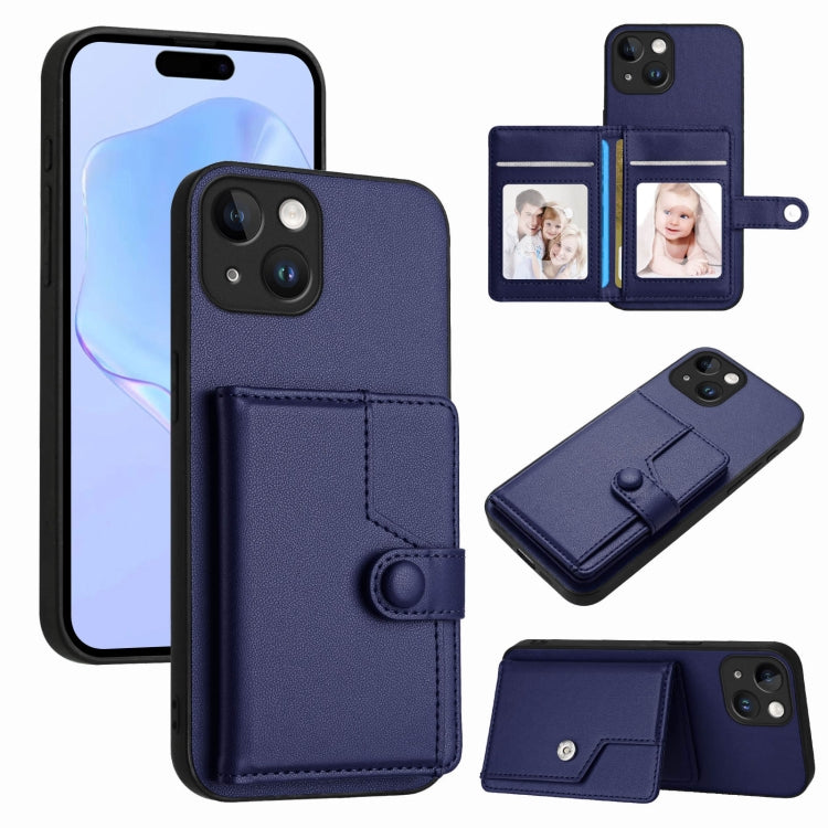 ボタンカードバッグRFID防盗スマホケース、iPhone SE 2022 / 2020用、iPhone 13 Pro Max用、iPhone 13 Pro用、iPhone 13用、iPhone 13 mini用、iPhone 12用、iPhone 12 Pro Max用、iPhone 12 Pro用