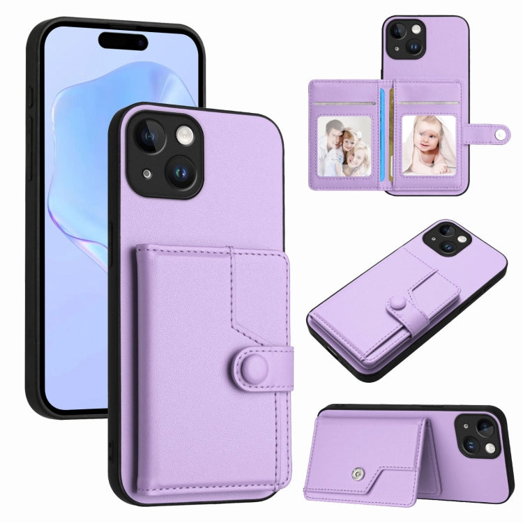 ボタンカードバッグRFID防盗スマホケース、iPhone SE 2022 / 2020用、iPhone 13 Pro Max用、iPhone 13 Pro用、iPhone 13用、iPhone 13 mini用、iPhone 12用、iPhone 12 Pro Max用、iPhone 12 Pro用