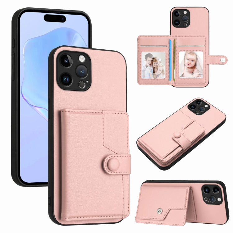ボタンカードバッグRFID防盗スマホケース、iPhone SE 2022 / 2020用、iPhone 13 Pro Max用、iPhone 13 Pro用、iPhone 13用、iPhone 13 mini用、iPhone 12用、iPhone 12 Pro Max用、iPhone 12 Pro用