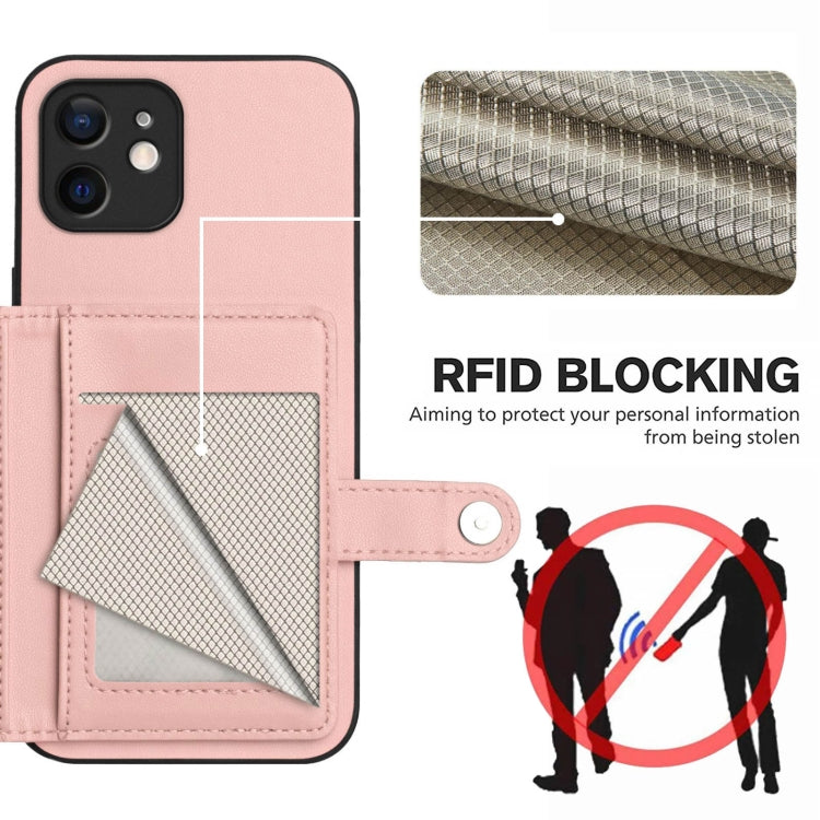 ボタンカードバッグRFID防盗スマホケース、iPhone 12 mini用、iPhone 11 Pro Max用、iPhone 11用、iPhone 11 Pro用、iPhone XS / X用、iPhone XR用、iPhone XS Max用、iPhone 8 Plus / 7 Plus用