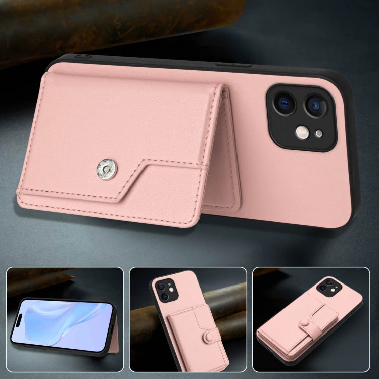 ボタンカードバッグRFID防盗スマホケース、iPhone 12 mini用、iPhone 11 Pro Max用、iPhone 11用、iPhone 11 Pro用、iPhone XS / X用、iPhone XR用、iPhone XS Max用、iPhone 8 Plus / 7 Plus用