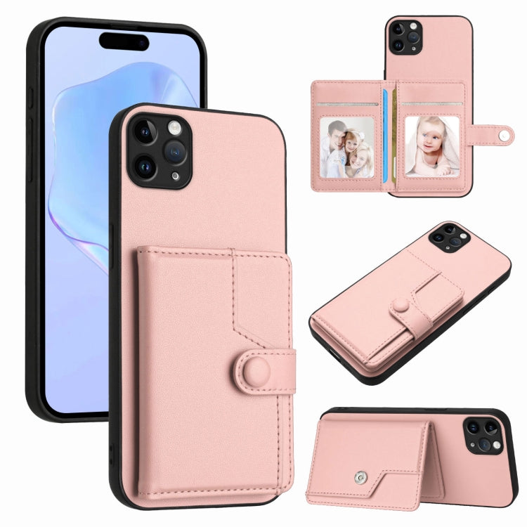 ボタンカードバッグRFID防盗スマホケース、iPhone 12 mini用、iPhone 11 Pro Max用、iPhone 11用、iPhone 11 Pro用、iPhone XS / X用、iPhone XR用、iPhone XS Max用、iPhone 8 Plus / 7 Plus用