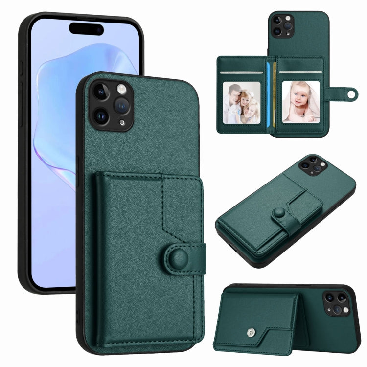 ボタンカードバッグRFID防盗スマホケース、iPhone 12 mini用、iPhone 11 Pro Max用、iPhone 11用、iPhone 11 Pro用、iPhone XS / X用、iPhone XR用、iPhone XS Max用、iPhone 8 Plus / 7 Plus用