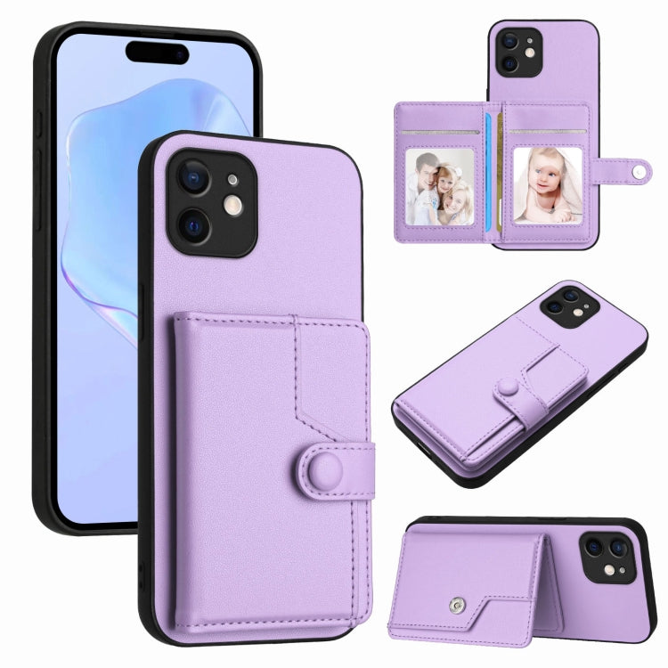 ボタンカードバッグRFID防盗スマホケース、iPhone 12 mini用、iPhone 11 Pro Max用、iPhone 11用、iPhone 11 Pro用、iPhone XS / X用、iPhone XR用、iPhone XS Max用、iPhone 8 Plus / 7 Plus用