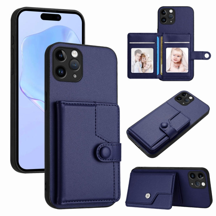ボタンカードバッグRFID防盗スマホケース、iPhone 12 mini用、iPhone 11 Pro Max用、iPhone 11用、iPhone 11 Pro用、iPhone XS / X用、iPhone XR用、iPhone XS Max用、iPhone 8 Plus / 7 Plus用